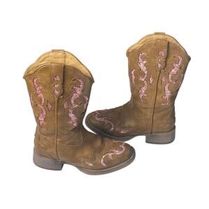 Roper Lexi Brown Pink Glitter Cowgirl Boots Little Girls Size 12